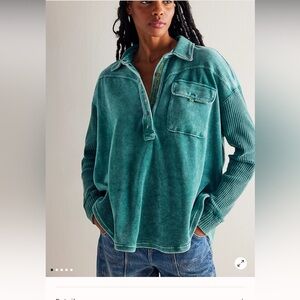 Free people We The Free luxe velour Charcoal Button-Up Top